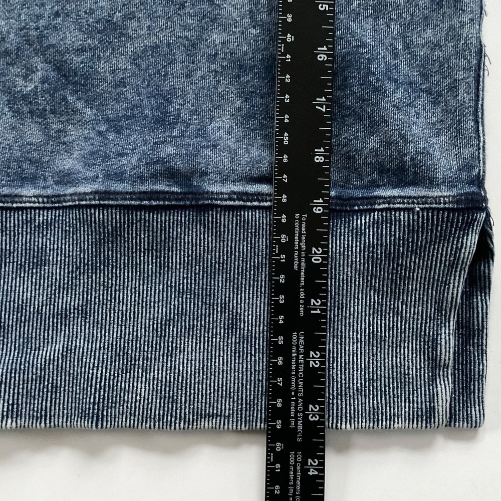 Michael Stars Women’s Sydney Sweatshirt OS Blue Acid Wash Slits Grunge Slouchy - Picture 4 of 12